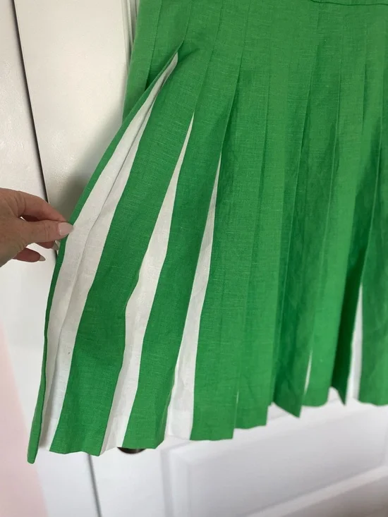 Boden Green Linen Blend Matilda Pleated Sun Dress Size 6R - Picture 4 of 8